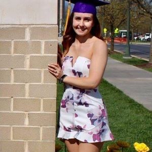 White and purple floral romper